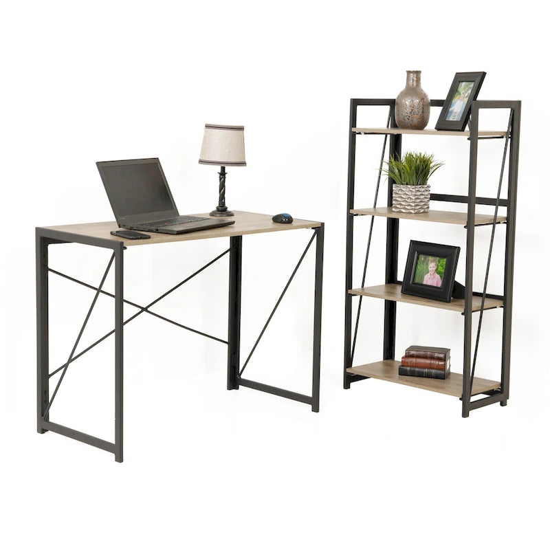 Bureau d'écriture sans outil avec pieds en métal et plateau en stratifié chêne cousu pour la maison et le bureau