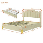Lit plate-forme capitonné Queen Size avec lumières LED et 4 tiroirs