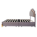 Lit plate-forme capitonné Queen Size avec lumières LED et 4 tiroirs