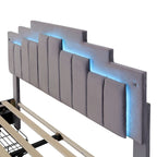 Lit plate-forme capitonné Queen Size avec lumières LED et 4 tiroirs