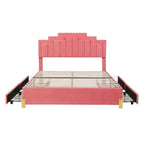 Lit plate-forme capitonné Queen Size avec lumières LED et 4 tiroirs