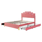 Lit plate-forme capitonné Queen Size avec lumières LED et 4 tiroirs
