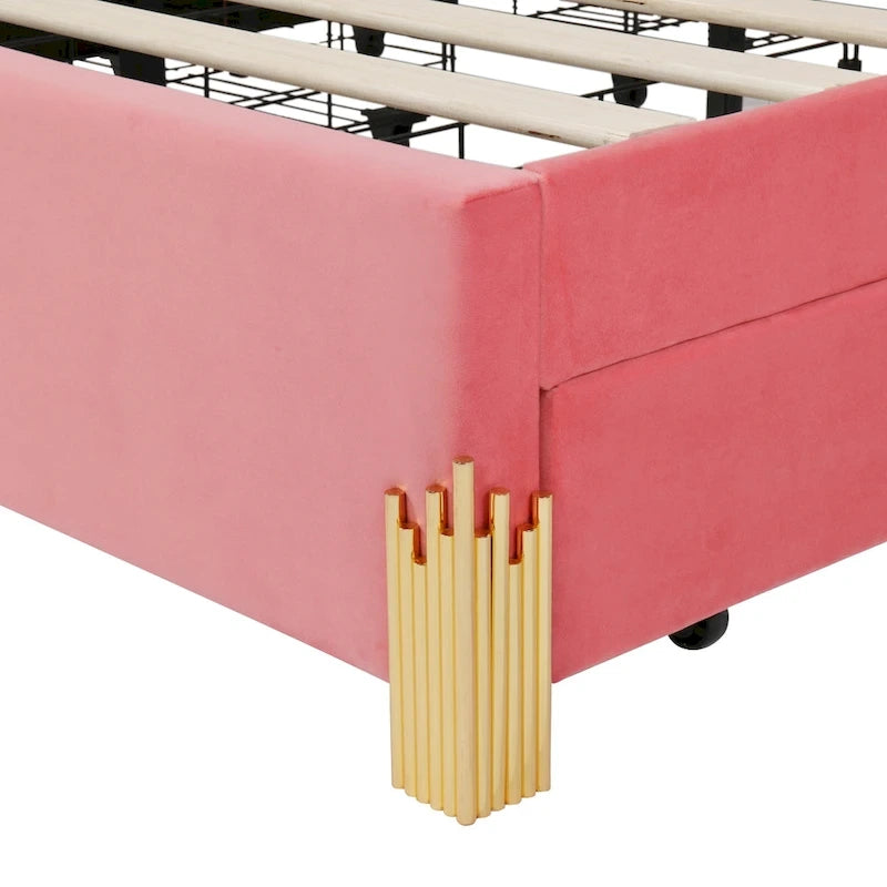 Lit plate-forme capitonné Queen Size avec lumières LED et 4 tiroirs