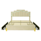 Lit plate-forme capitonné Queen Size avec lumières LED et 4 tiroirs