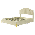 Lit plate-forme capitonné Queen Size avec lumières LED et 4 tiroirs
