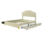 Lit plate-forme capitonné Queen Size avec lumières LED et 4 tiroirs