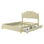 Lit plate-forme capitonné Queen Size avec lumières LED et 4 tiroirs