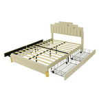Lit plate-forme capitonné Queen Size avec lumières LED et 4 tiroirs