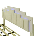 Lit plate-forme capitonné Queen Size avec lumières LED et 4 tiroirs