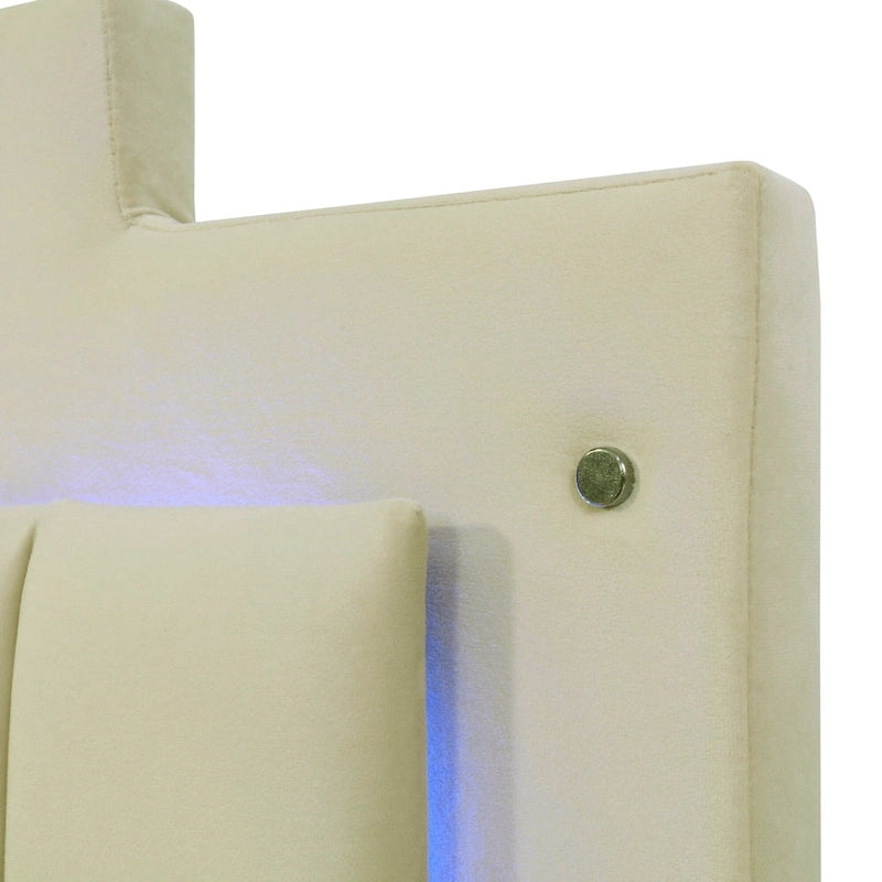 Lit plate-forme capitonné Queen Size avec lumières LED et 4 tiroirs