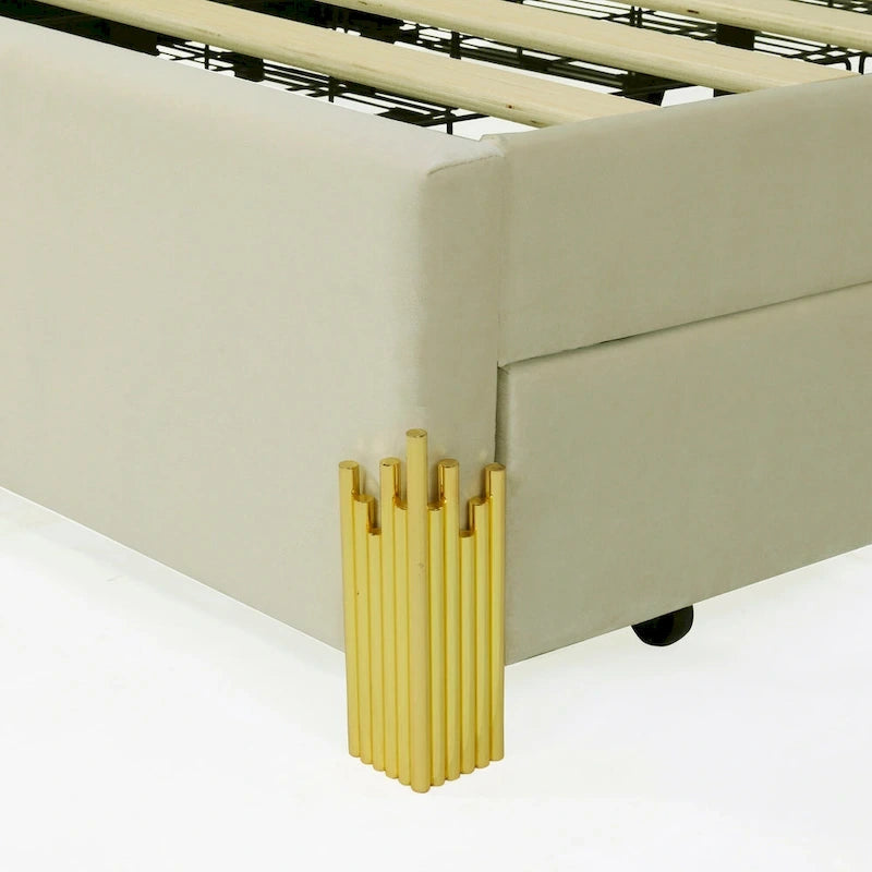 Lit plate-forme capitonné Queen Size avec lumières LED et 4 tiroirs