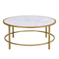 Table basse ronde 36" avec plateau imitation marbre - Doré