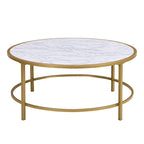 Table basse ronde 36" avec plateau imitation marbre - Doré