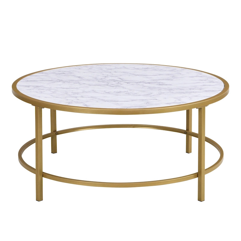 Table basse ronde 36" avec plateau imitation marbre - Doré