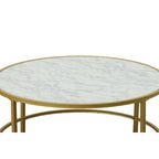 Table basse ronde 36" avec plateau imitation marbre - Doré