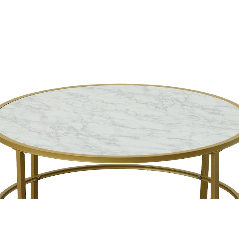 Table basse ronde 36" avec plateau imitation marbre - Doré
