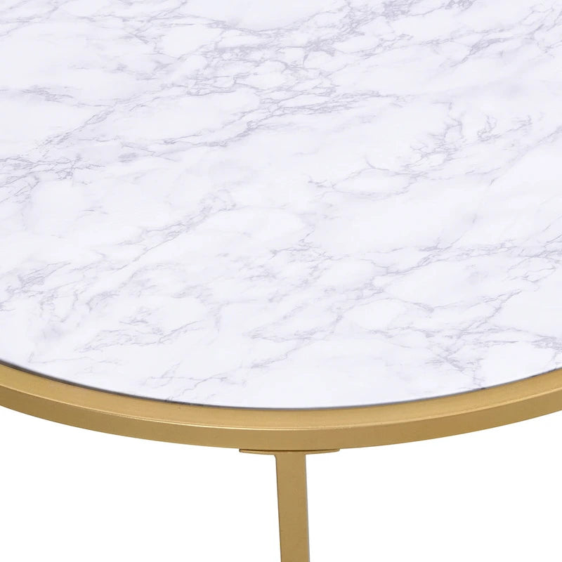 Table basse ronde 36" avec plateau imitation marbre - Doré