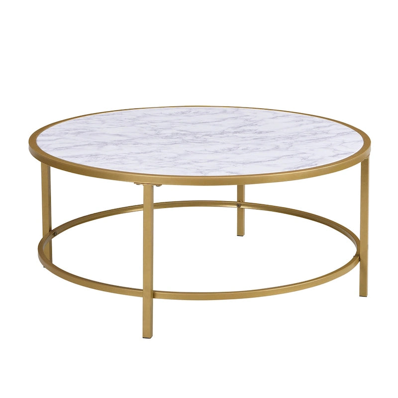 Table basse ronde 36" avec plateau imitation marbre - Doré