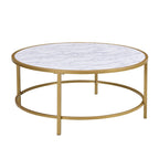 Table basse ronde 36" avec plateau imitation marbre - Doré