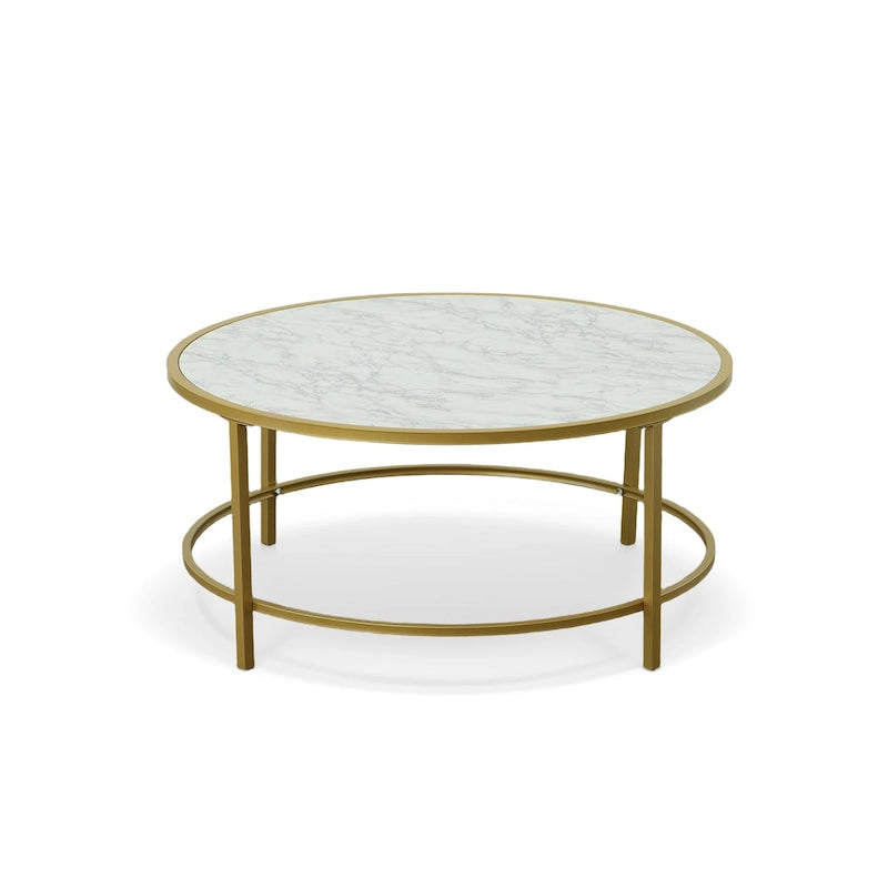 Table basse ronde 36" avec plateau imitation marbre - Doré
