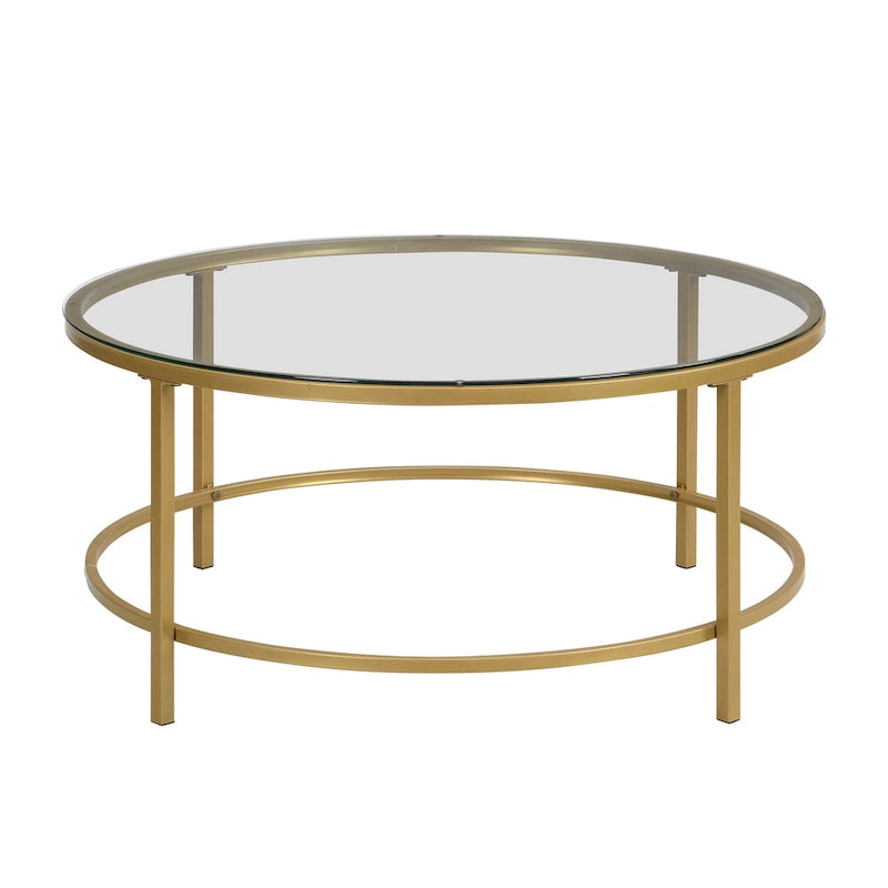 Table basse ronde 36" avec plateau imitation marbre - Doré