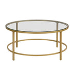 Table basse ronde 36" avec plateau imitation marbre - Doré