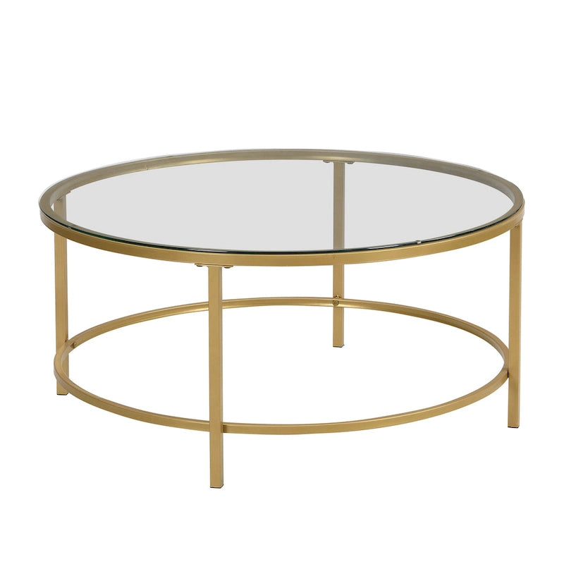 Table basse ronde 36" avec plateau imitation marbre - Doré