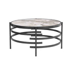 32.48 Table basse ronde moderne avec plateau en pierre frittée et cadre métallique robuste