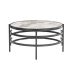 32.48 Table basse ronde moderne avec plateau en pierre frittée et cadre métallique robuste