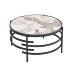 32.48 Table basse ronde moderne avec plateau en pierre frittée et cadre métallique robuste