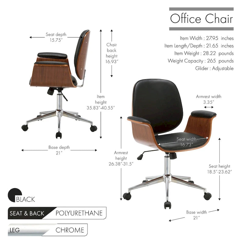 Chaise de bureau mi-siècle en similicuir