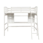 Lit mezzanine double avec étagères de rangement, bureau et échelle