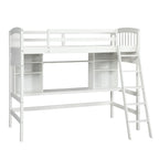 Lit mezzanine double avec étagères de rangement, bureau et échelle
