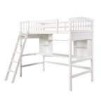 Lit mezzanine double avec étagères de rangement, bureau et échelle