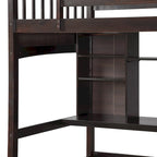 Lit mezzanine double avec étagères de rangement, bureau et échelle