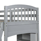 Lit mezzanine double avec étagères de rangement, bureau et échelle