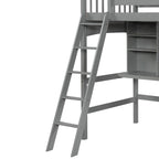 Lit mezzanine double avec étagères de rangement, bureau et échelle