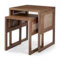 Tables d'appoint gigognes carrées en bois massif avec accents en rotin (ensemble de 2) - 20L x 20l x 23H