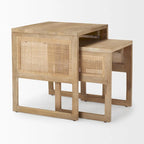 Tables d'appoint gigognes carrées en bois massif avec accents en rotin (ensemble de 2) - 20L x 20l x 23H