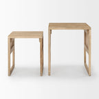 Tables d'appoint gigognes carrées en bois massif avec accents en rotin (ensemble de 2) - 20L x 20l x 23H