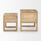 Tables d'appoint gigognes carrées en bois massif avec accents en rotin (ensemble de 2) - 20L x 20l x 23H