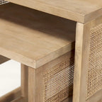 Tables d'appoint gigognes carrées en bois massif avec accents en rotin (ensemble de 2) - 20L x 20l x 23H