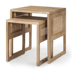 Tables d'appoint gigognes carrées en bois massif avec accents en rotin (ensemble de 2) - 20L x 20l x 23H