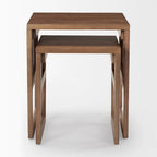 Tables d'appoint gigognes carrées en bois massif avec accents en rotin (ensemble de 2) - 20L x 20l x 23H