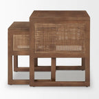 Tables d'appoint gigognes carrées en bois massif avec accents en rotin (ensemble de 2) - 20L x 20l x 23H
