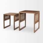 Tables d'appoint gigognes carrées en bois massif avec accents en rotin (ensemble de 2) - 20L x 20l x 23H