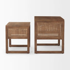 Tables d'appoint gigognes carrées en bois massif avec accents en rotin (ensemble de 2) - 20L x 20l x 23H