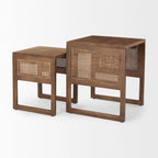 Tables d'appoint gigognes carrées en bois massif avec accents en rotin (ensemble de 2) - 20L x 20l x 23H