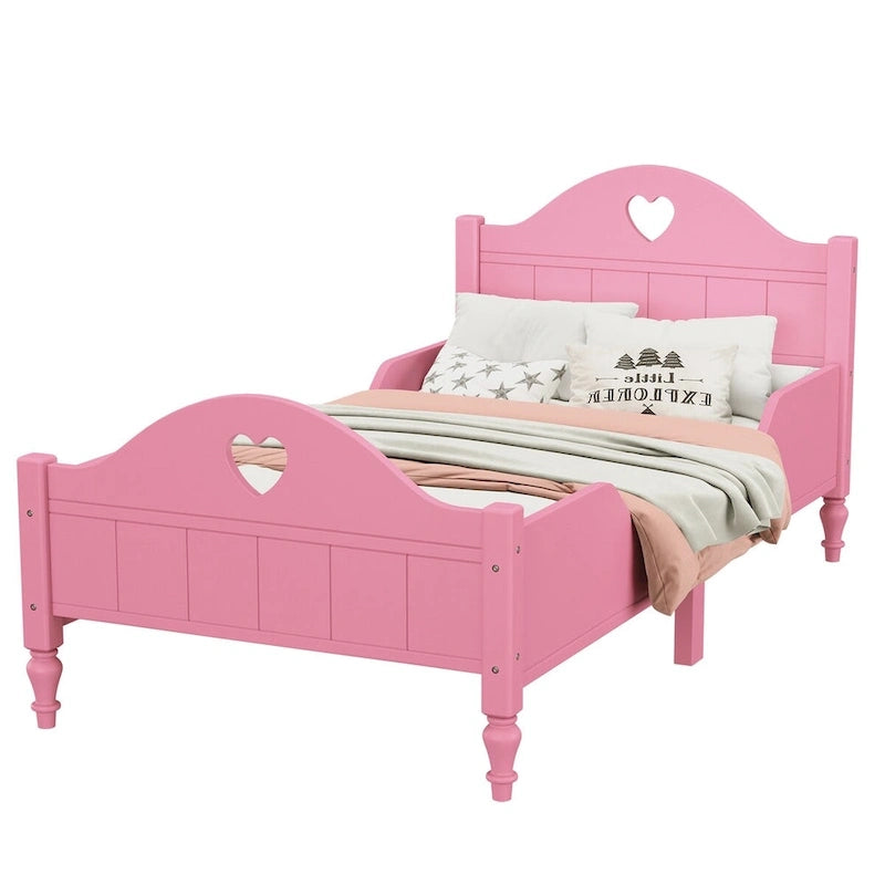 Lit d'enfant jumeau Macaron avec rails de sécurité latéraux et tête et pied de lit, rose clair