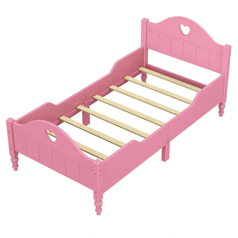 Lit d'enfant jumeau Macaron avec rails de sécurité latéraux et tête et pied de lit, rose clair